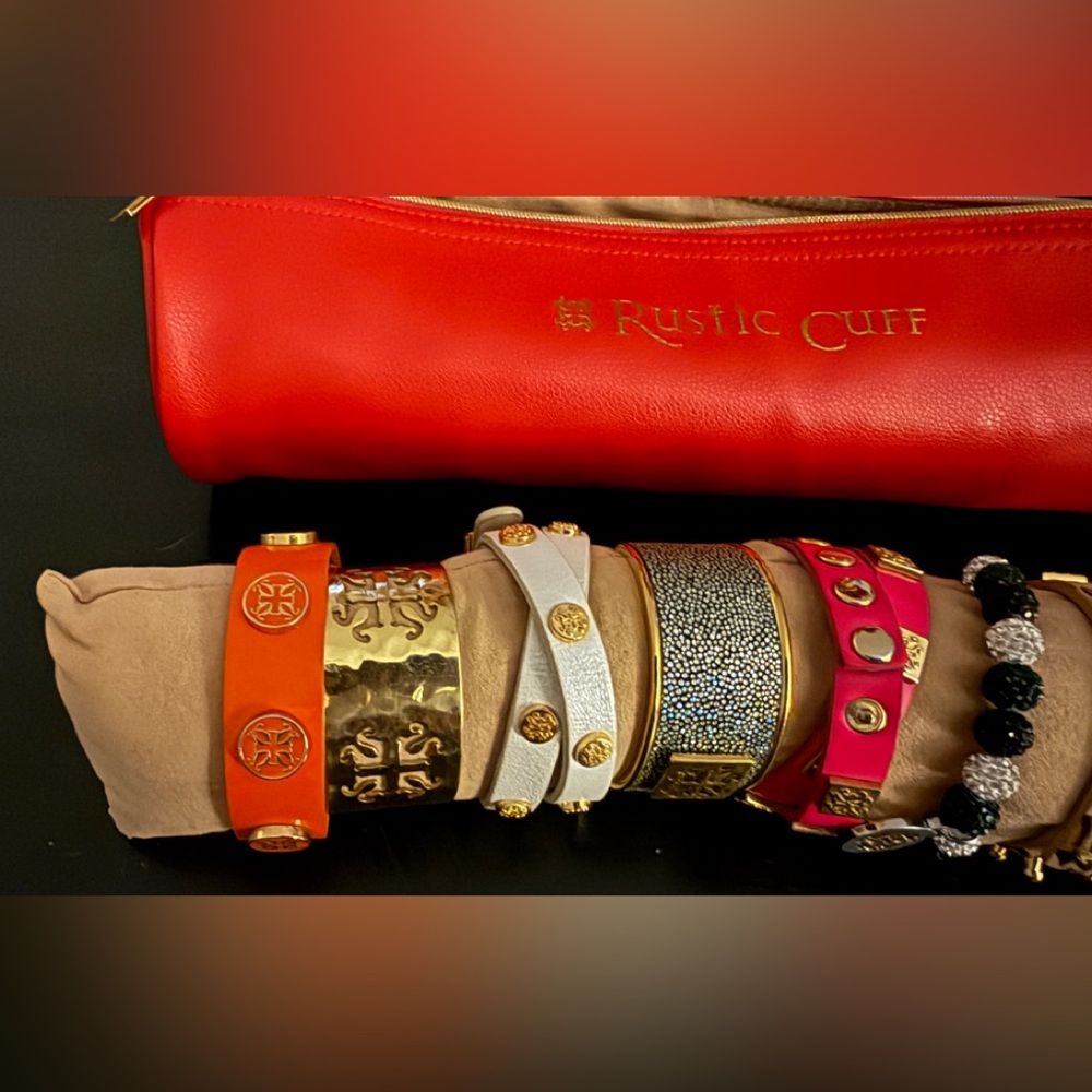 Rustic Cuff Multicolor Bracelet Collection with Red Pouch - Picture 3 of 5